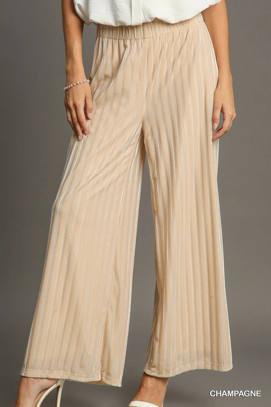 K8915-P Champagne | Umgee Stripe Pants | Sizes S-L